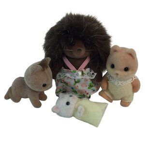 Calico Critter Pickleweeds Hedgehog, Chipmunk, Caramel Dog, & Kitty Baby Figures